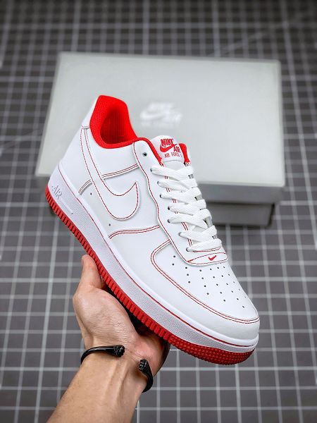 Nike Air Force 1 07 2021新款 白紅縫線全掌內置蜂窩氣墊男女款板鞋